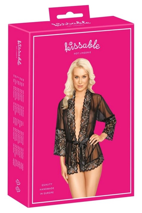 Kissable Kimono Lace S/M krotki szlafrok z koronką czarny