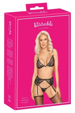 Kissable Lace Set S/M - Biustonosz Bez Fiszbiny z Pasem do Pończoch