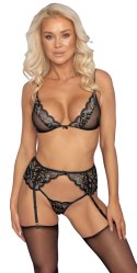 Kissable Lace Set S/M - Biustonosz Bez Fiszbiny z Pasem do Pończoch