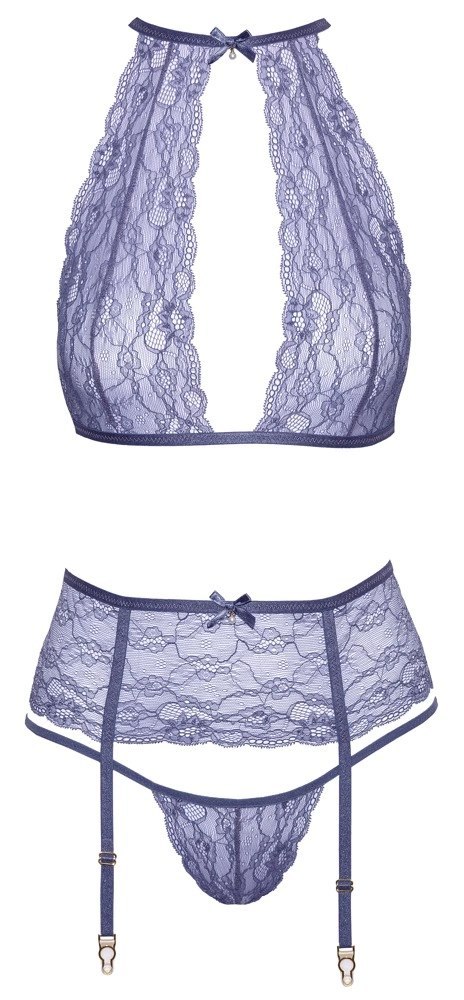 Kissable Lavender Set L/XL - Koronkowy komplet z pasem do pończoch