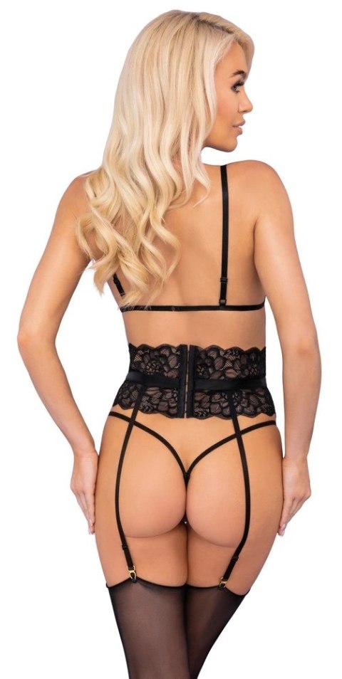 Kissable komplet bielizny z koronką i pasem do pończoch S/M czarny