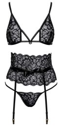Kissable komplet bielizny z koronką i pasem do pończoch S/M czarny
