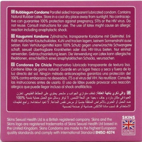 Skins Bubblegum Premium - prezerwatywy smakowe 4 sztuki, zapach gumy balonowej