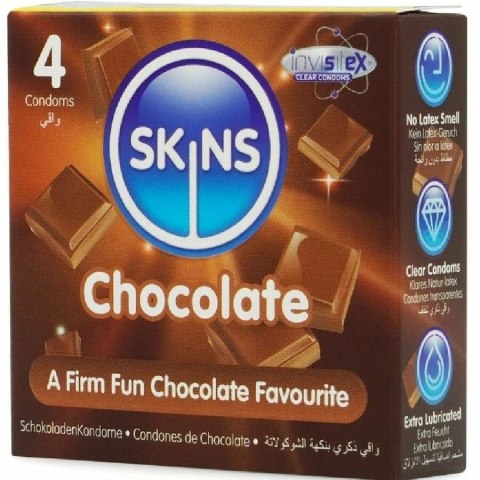 Skins Chocolate Premium - Zestaw 4 prezerwatyw smakowych, lateksowych