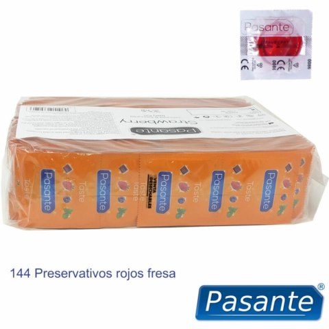 Pasante Strawberry 144 szt. - prezerwatywy smakowe truskawkowe, czerwone