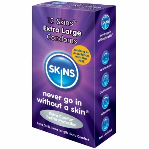 Skins Extra Large 12 szt. - prezerwatywy powiększone, bez zapachu lateksu