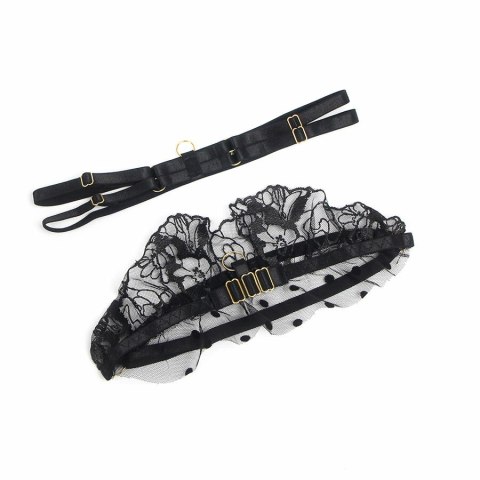 SUBBLIME 957483 Koronkowy zestaw - biustonosz, pas do pończoch, S/M, czarny