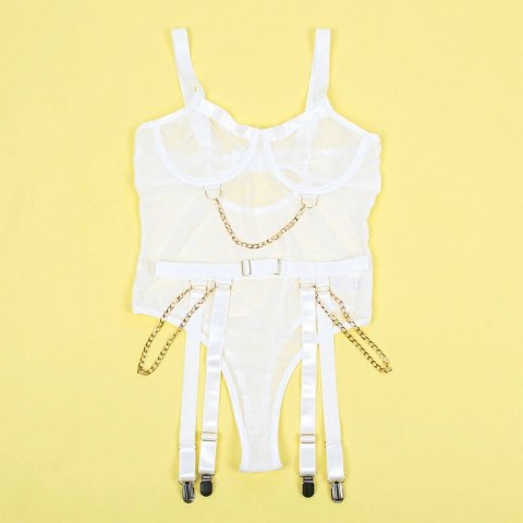 Subblime 954284 Body z łańcuszkami i pasem do pończoch białe S/M