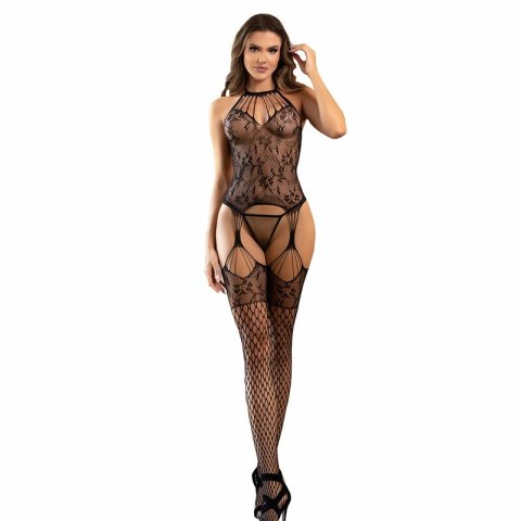 Subblime 952136 Bodystocking Czarny Halter Siatka Kwiatowa Detal Rozmiar Uniwersalny