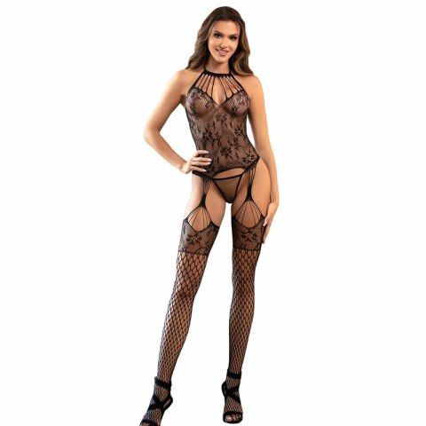 Subblime 952136 Bodystocking Czarny Halter Siatka Kwiatowa Detal Rozmiar Uniwersalny