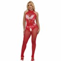 Subblime 952372 Czerwony Bodystocking z Siatki i Koronki, Wysoki Kołnierz, Uniwersalny