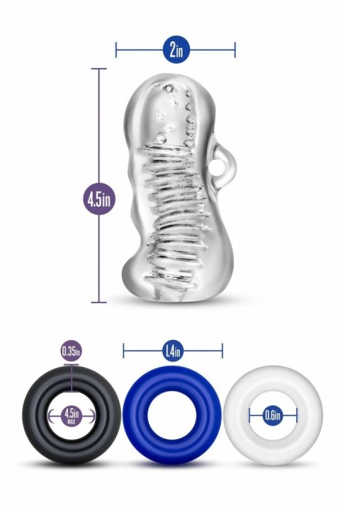 Blush Quickie Kit - Zestaw Sleeve z Wypustkami i 3 Pierścieniami 3,5 cm