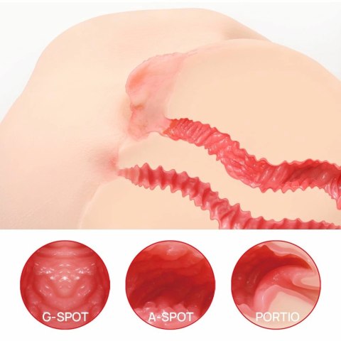 Kokos 004 Vanilla Onahole - model dwuwarstwowy, jasny beż, system podwojnej tekstury