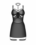 Obsessive Arrowel Black Chemise - koronkowa halka z paskami, czarna m