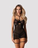 Obsessive Arrowel Black Chemise koronkowa z ozdobnymi paskami M/L