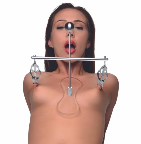 XR Brands Tower of Pain - Srebrny system zaciskow z regulacją wysokości