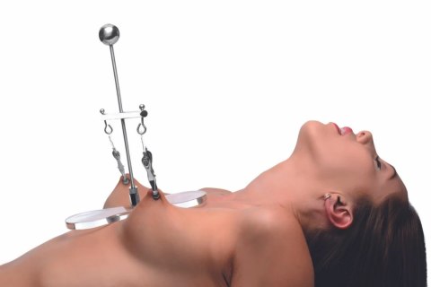 XR Brands Tower of Pain - Srebrny system zaciskow z regulacją wysokości