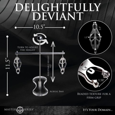 XR Brands Tower of Pain - Srebrny system zaciskow z regulacją wysokości