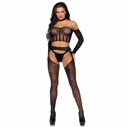 Leg Avenue komplet koronkowy top choker pończochy stringi one size