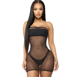 Queen Lingerie Siatkowa Sukienka z Ozdobnymi Kryształkami S/L