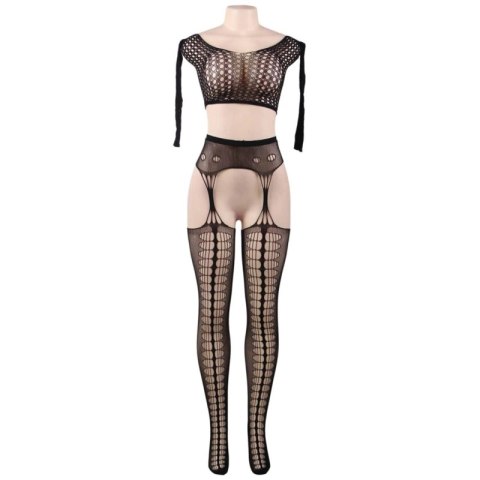 Queen Lingerie Top Bodystocking z długim rękawem S/L siateczka