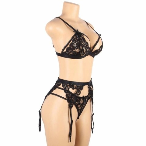 Subblime Lingerie Set L/XL - Komplet 3-częściowy Czarny Koronkowy