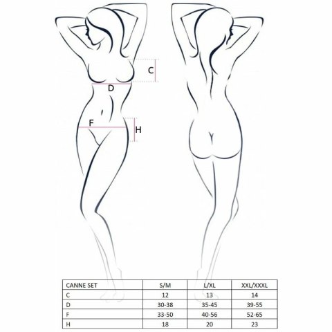 Passion Canne komplet damski czarny L/XL - biustonosz, stringi, pas