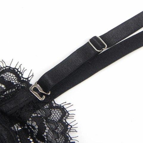 SUBBLIME 955496 Body koronkowe z kokardkami i podwiązkami czarne S/M