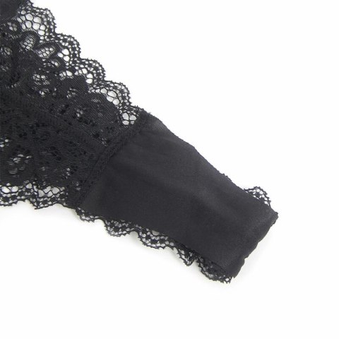 SUBBLIME L/XL Czarny Komplet z Koronką i Skorzanym Wykończeniem, Zamek