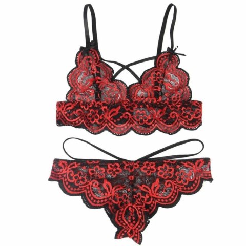 Subblime Lingerie Set L/XL - Koronkowy Top i Majtki, Czerń & Czerwień