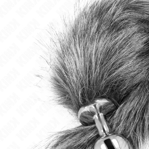 KINK Plug anatomiczny M 8x3,5 cm z szarym syntetycznym ogonem 40 cm