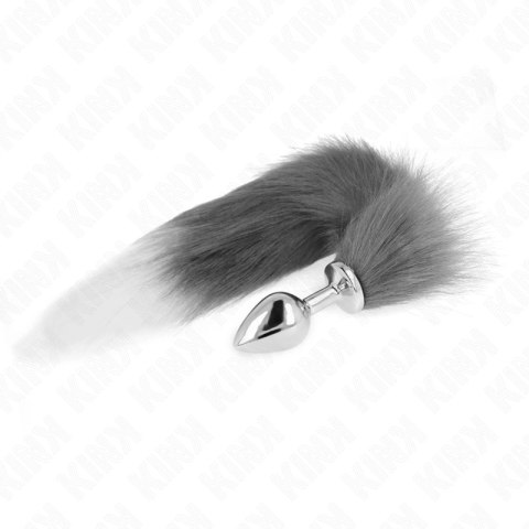 KINK Plug anatomiczny z ogonem syntetycznym M szaro-biały 8x3,5cm/40cm