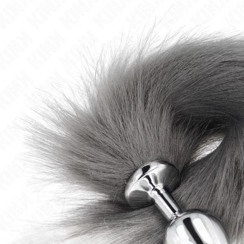 KINK Plug anatomiczny z ogonem syntetycznym M szaro-biały 8x3,5cm/40cm