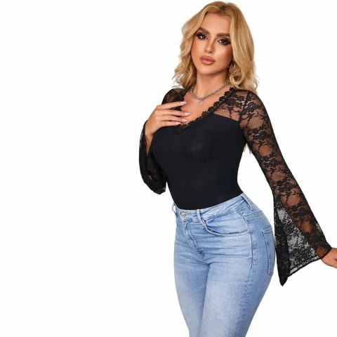 Subblime Body damskie czarne L/XL z kwiatowym wzorem i długim rękawem