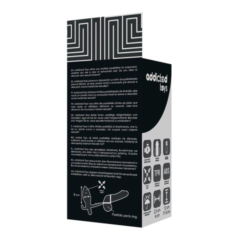 Addicted Toys - Korek analny z podwojnym pierścieniem i wibracją, czarny, 12 cm