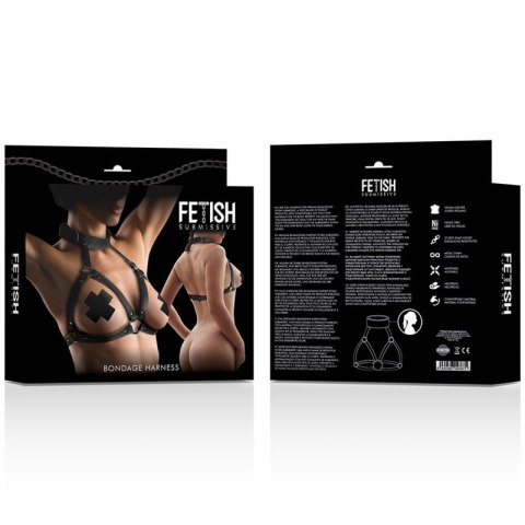 Fetish Submissive Uprząż Regulowana Piersiowa ze Skory Wegańskiej i Neoprenu