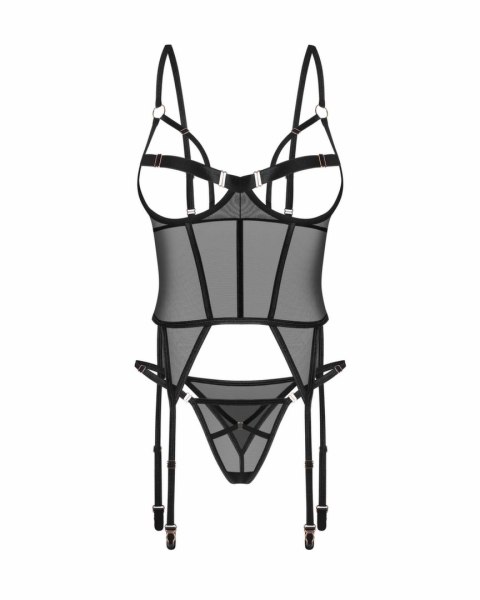 Obsessive Freedom Euridia gorset z stringami czarny elegancki komplet