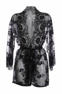 Obsessive Graceful koronkowe kimono z paskiem czarne eleganckie