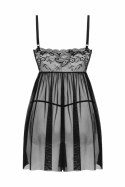 Obsessive Lieve czarna babydoll z koronką i stringami, rozmiar uniwersalny