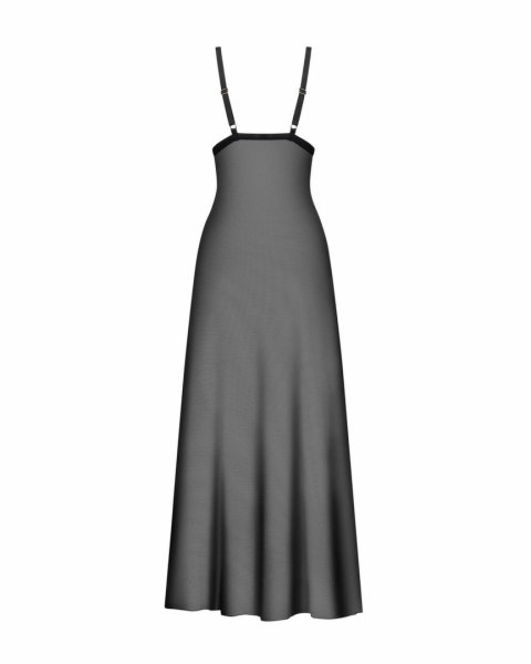 Obsessive Vila Blanes Long Chemise Czarna z Kwiatowym Haftem