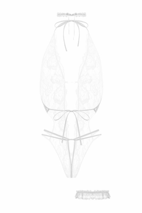 Passion Renee Body Set White - Koronkowy Stroj z Otworem w Kroku