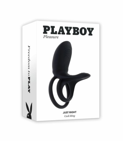 Playboy Just Right Black - podwojny pierścień silikonowy z wibracją