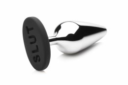XR Brands Butt Slut Metal Plug srebrny aluminiowy z silikonową bazą