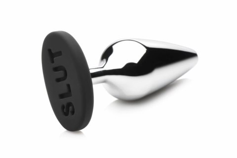 XR Brands Butt Slut Metal Plug srebrny aluminiowy z silikonową bazą