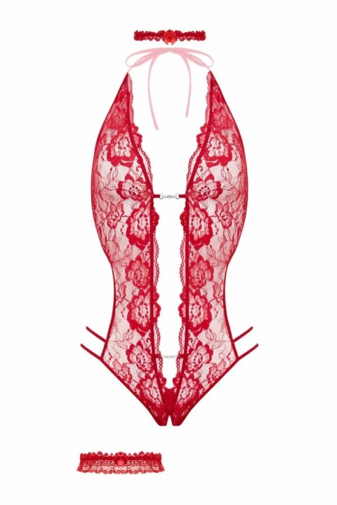 Renee Body Open-Crotch Czerwony - elastyczny komplet bielizny