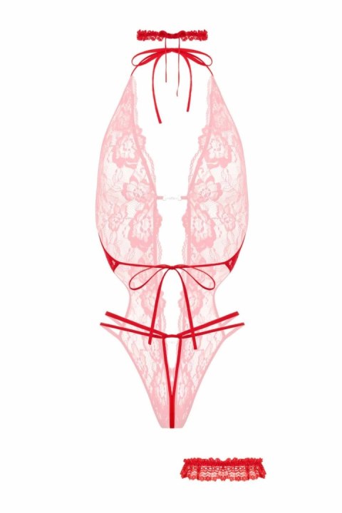 Renee Body Open-Crotch Red - Elastyczny Komplet Bielizny Damskiej