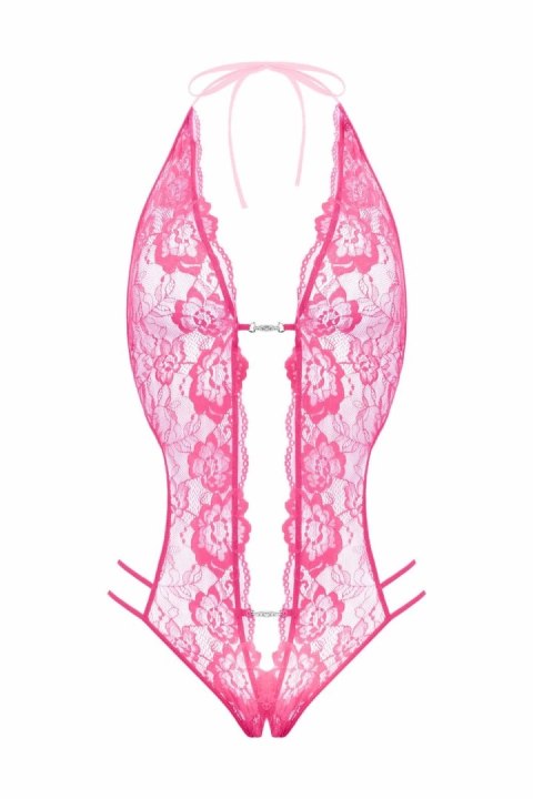 Renee koronkowe body z otwartym krokiem rożowe ozdobne paski