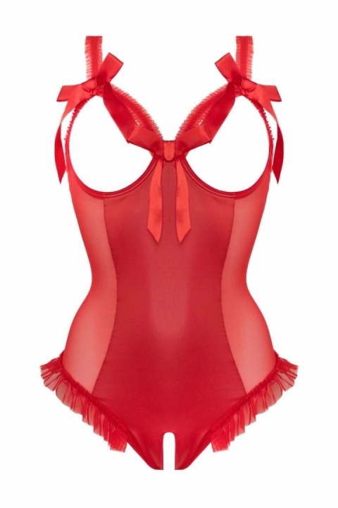 Rimba Mistique Body Wetlook Czerwony z Otwartą Gorą i Siateczką