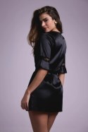 Sensuality Kimono krotki satynowy z koronką czarny S/M