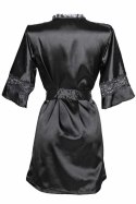 Sensuality Kimono krotki satynowy z koronką czarny S/M